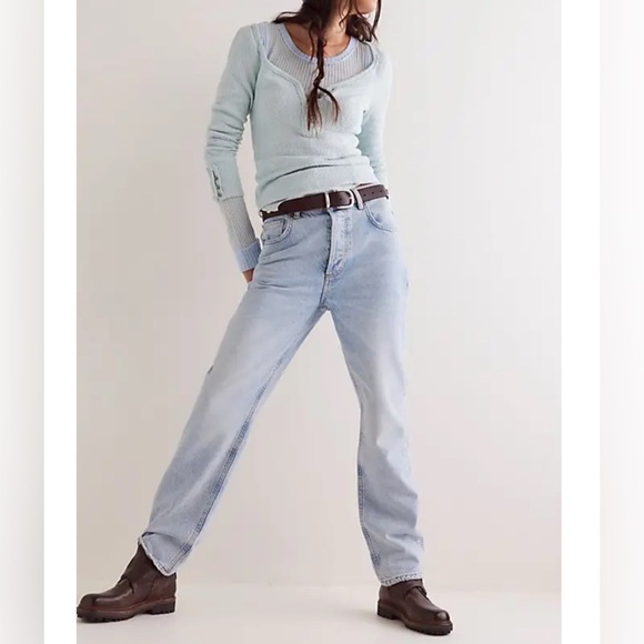 NWOT Free People We the Free Zane Relaxed Slim Straight Jeans - Aegean Blue - 29 - Picture 3 of 10